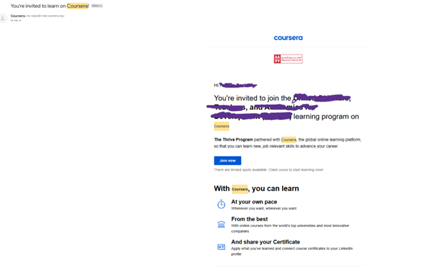 Coursera invitation email