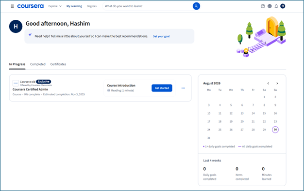 Coursera learning dashboard